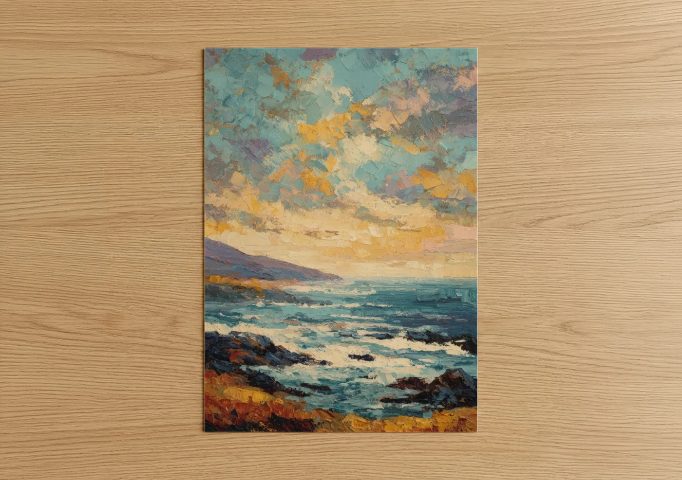 Golden Morning Seascape Coastal Painting Wall Art