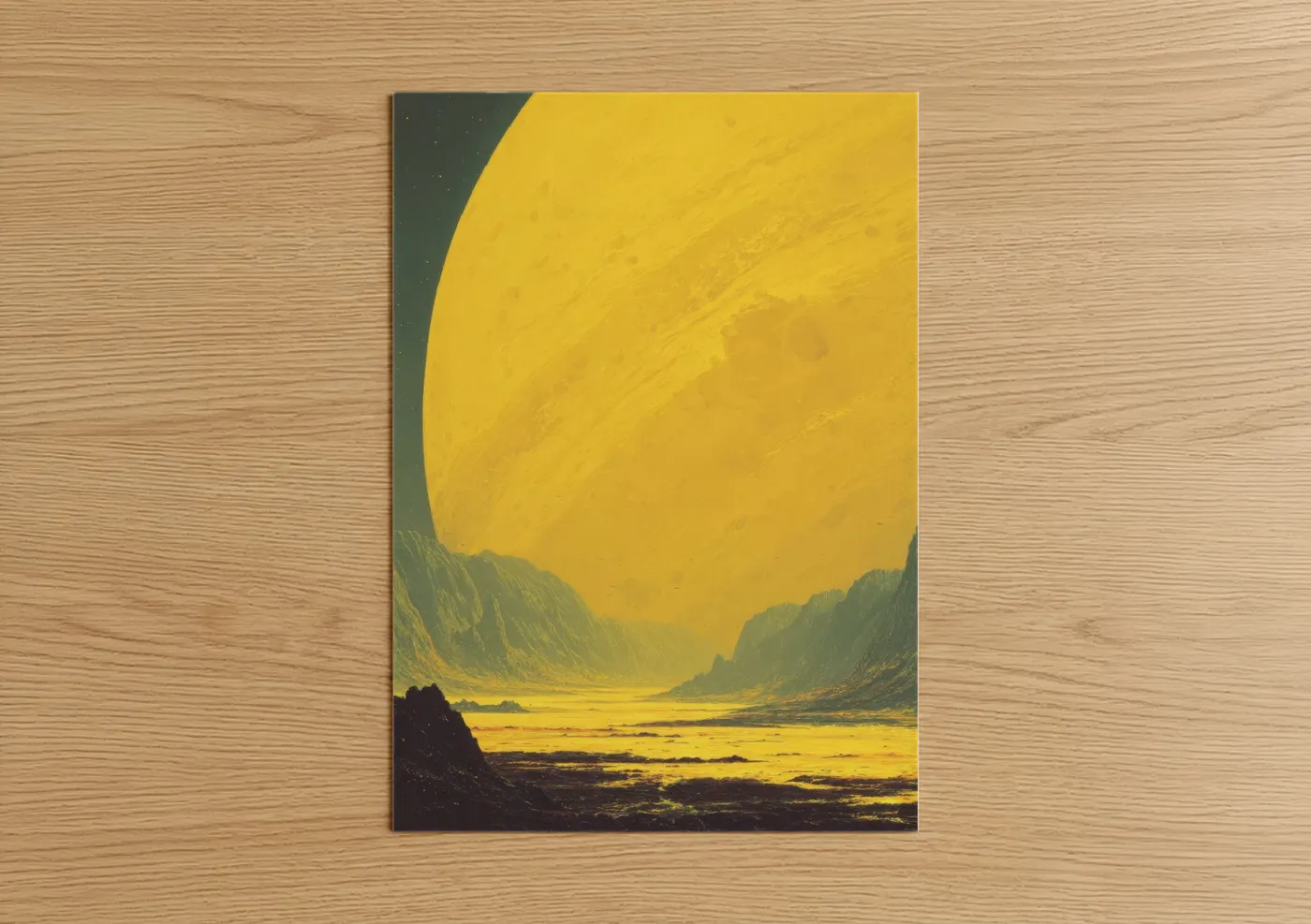 Golden Planet Sci-Fi Landscape Wall Art