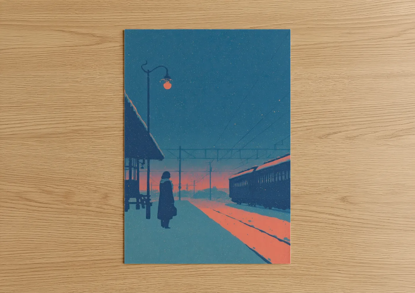 Woman at Train Station Sunset Wall Art