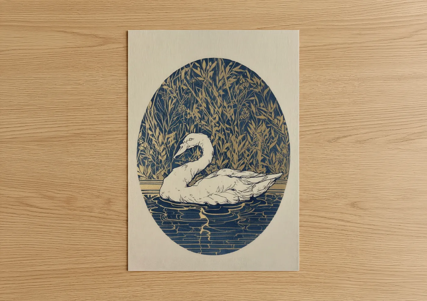 Serene Swan Japanese Woodblock Wall Art