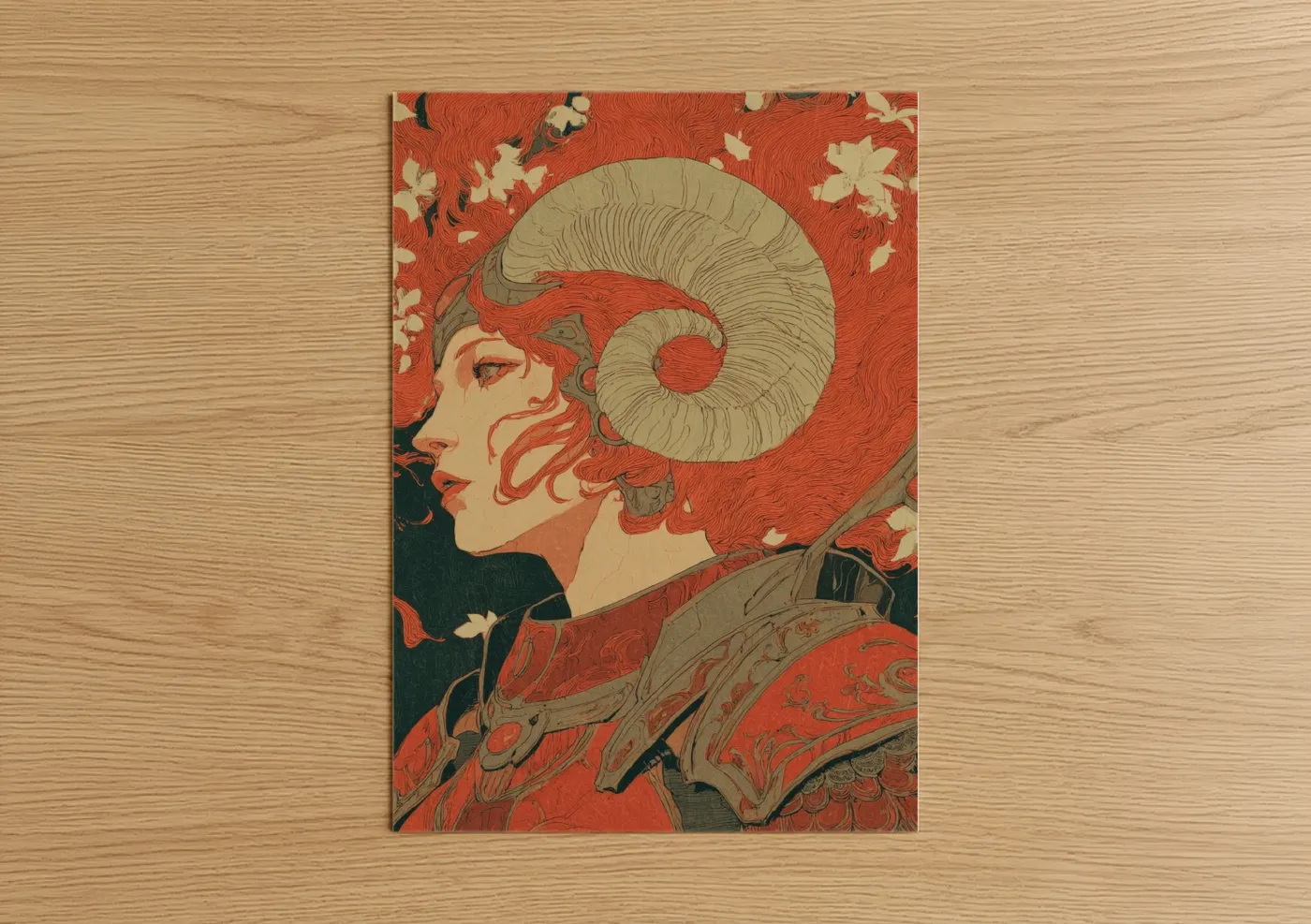 Crimson Aries Zodiac Art Deco Portrait Wall Art