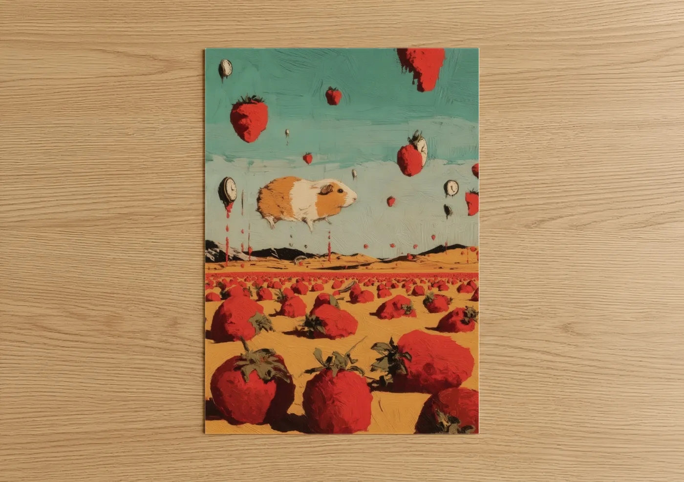 Whimsical Guinea Pig Strawberry Field Wall Art