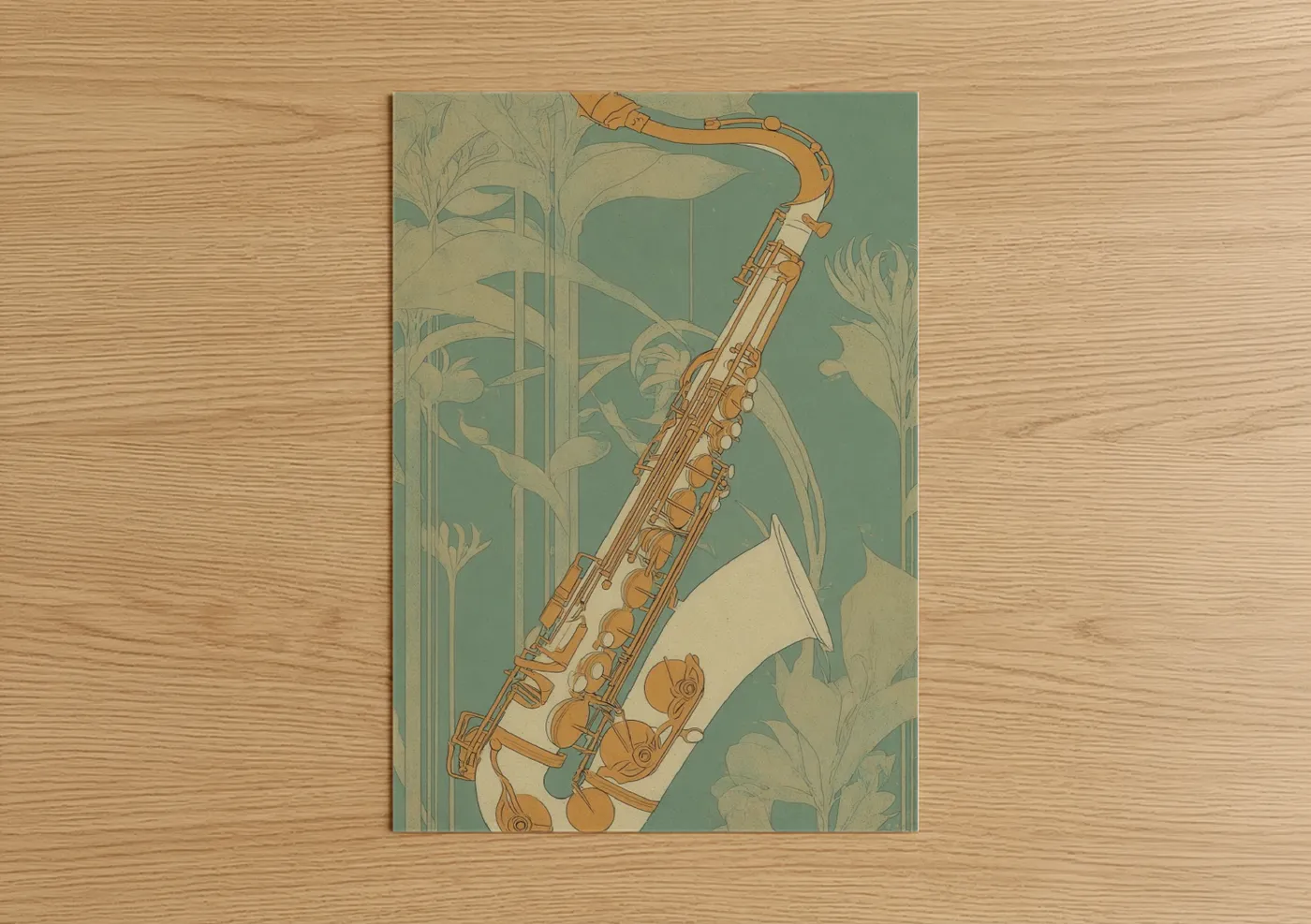 Botanical Saxophone Art Deco Illustration Wall Art