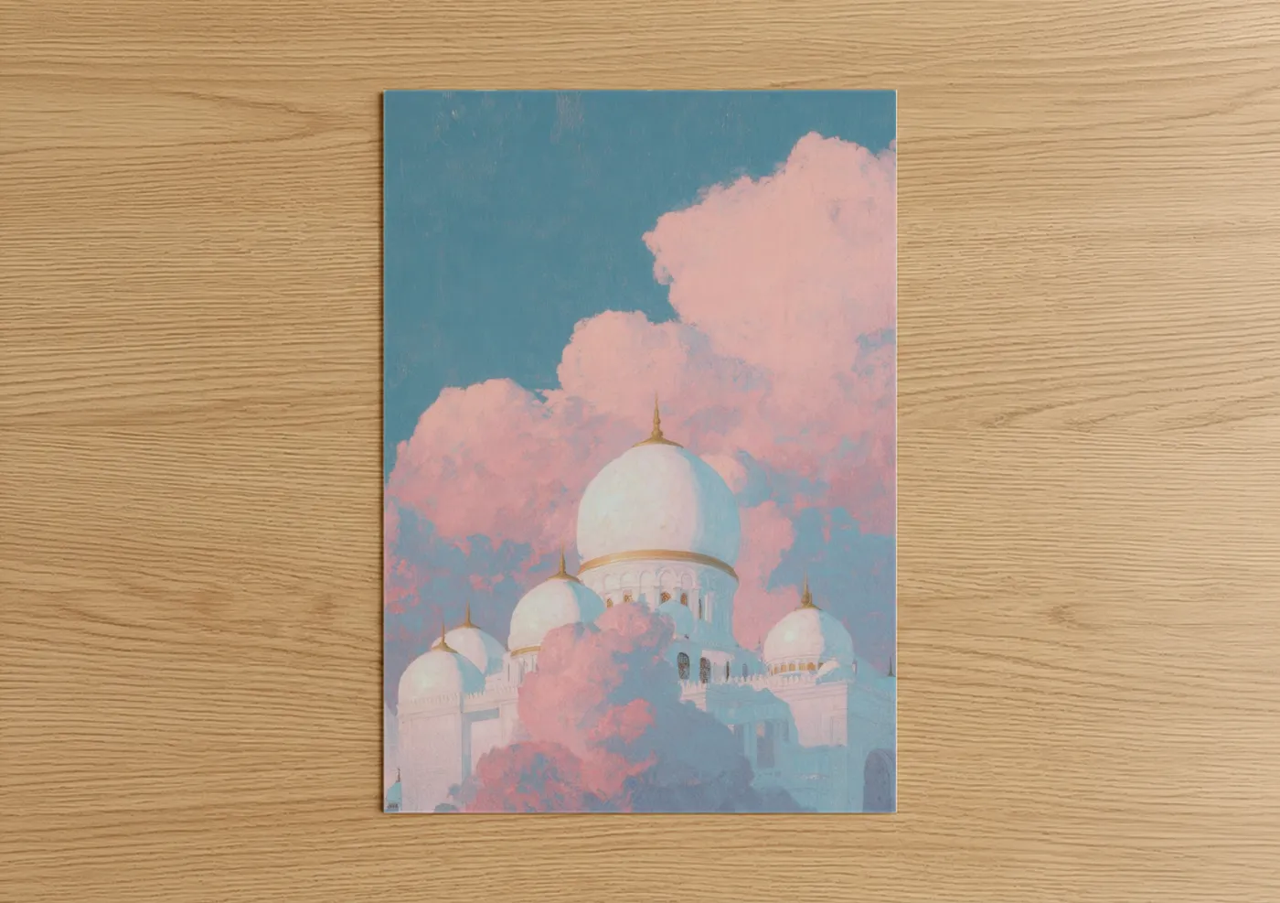 White Dome Castle Pink Sky Painting Wall Art