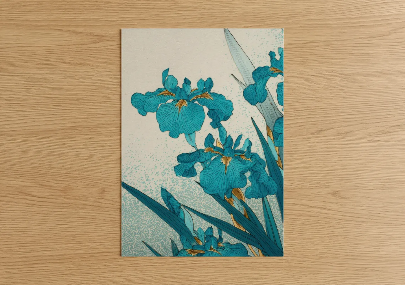 Turquoise Iris Blooms Japanese Wall Art