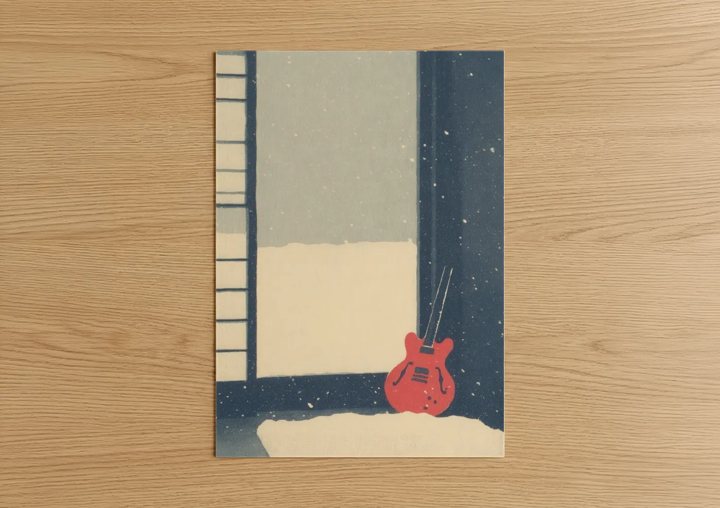 Red Electric Guitar Winter Snow Wall Art