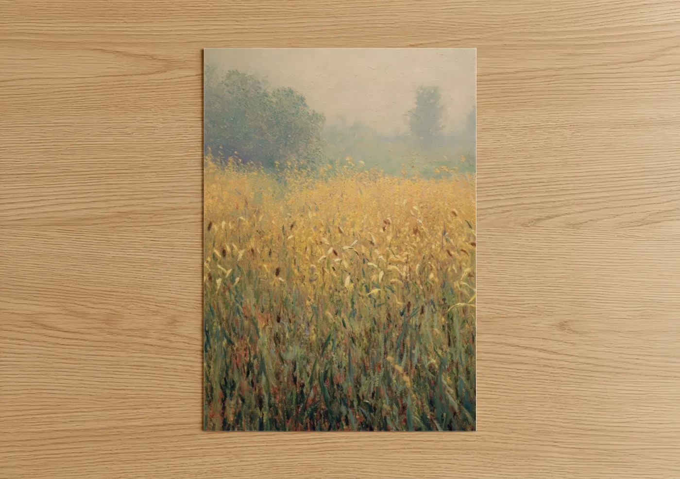 Misty Grain Field Impressionist Landscape Wall Art