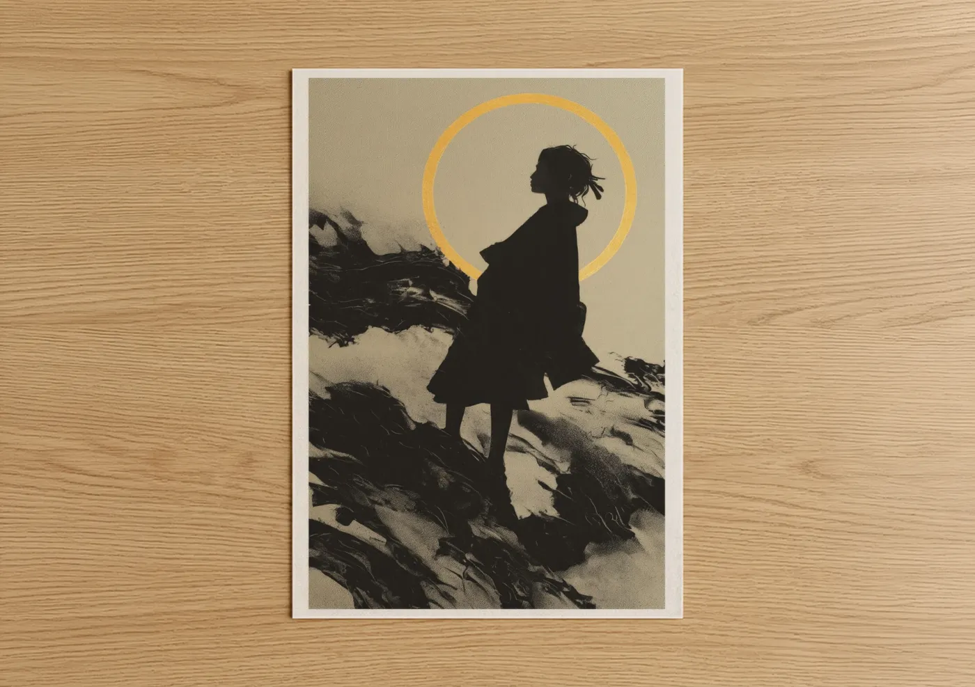 Silhouette Figure With Golden Halo Wall Art