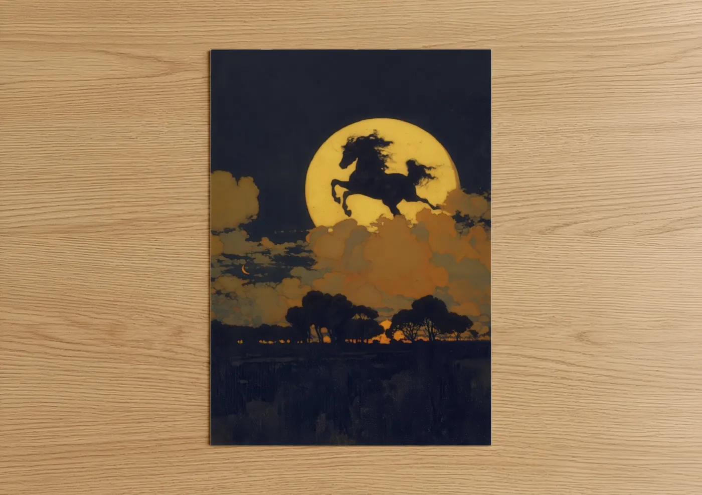 Moonlit Arabian Horse Silhouette Wall Art