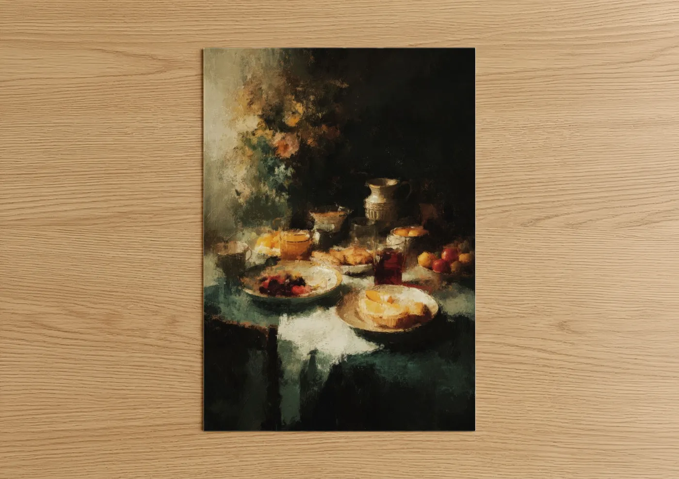 Golden Breakfast Still Life Painting Wall Art
