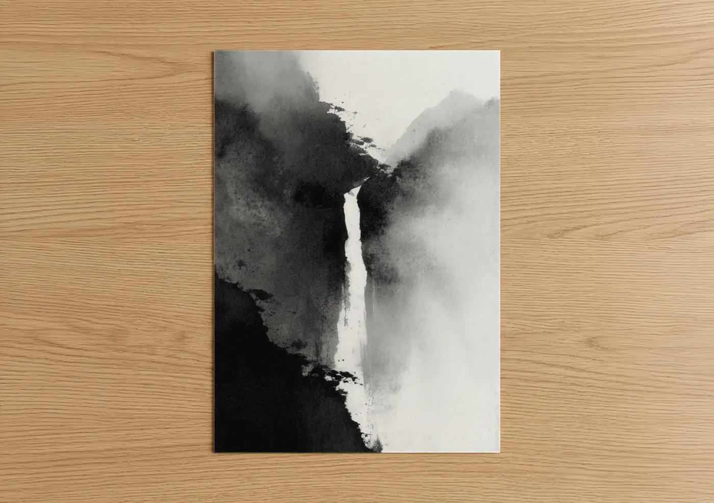 Misty Waterfall Black and White Wall Art