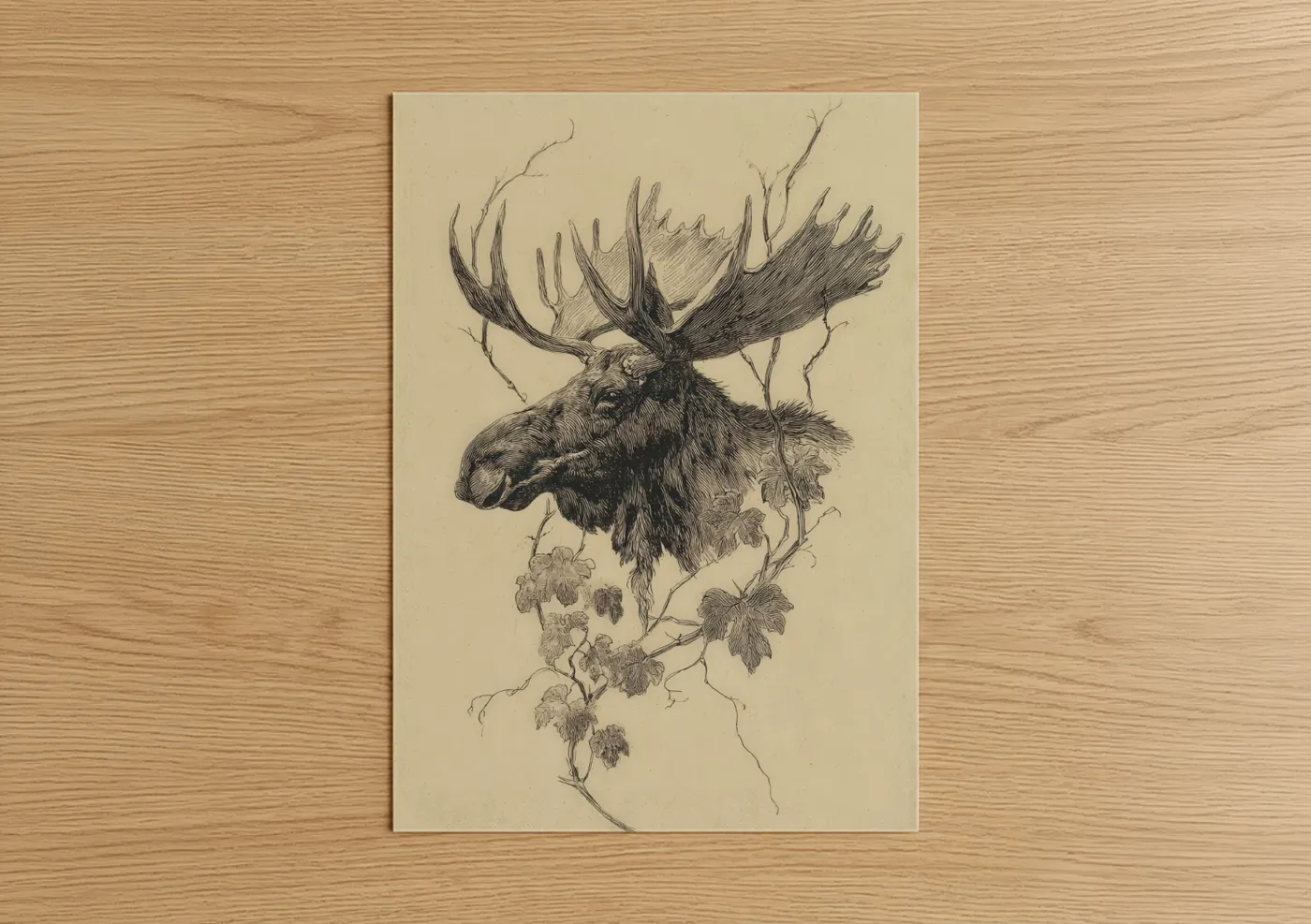 Majestic Moose with Antlers Sketch Wall Art