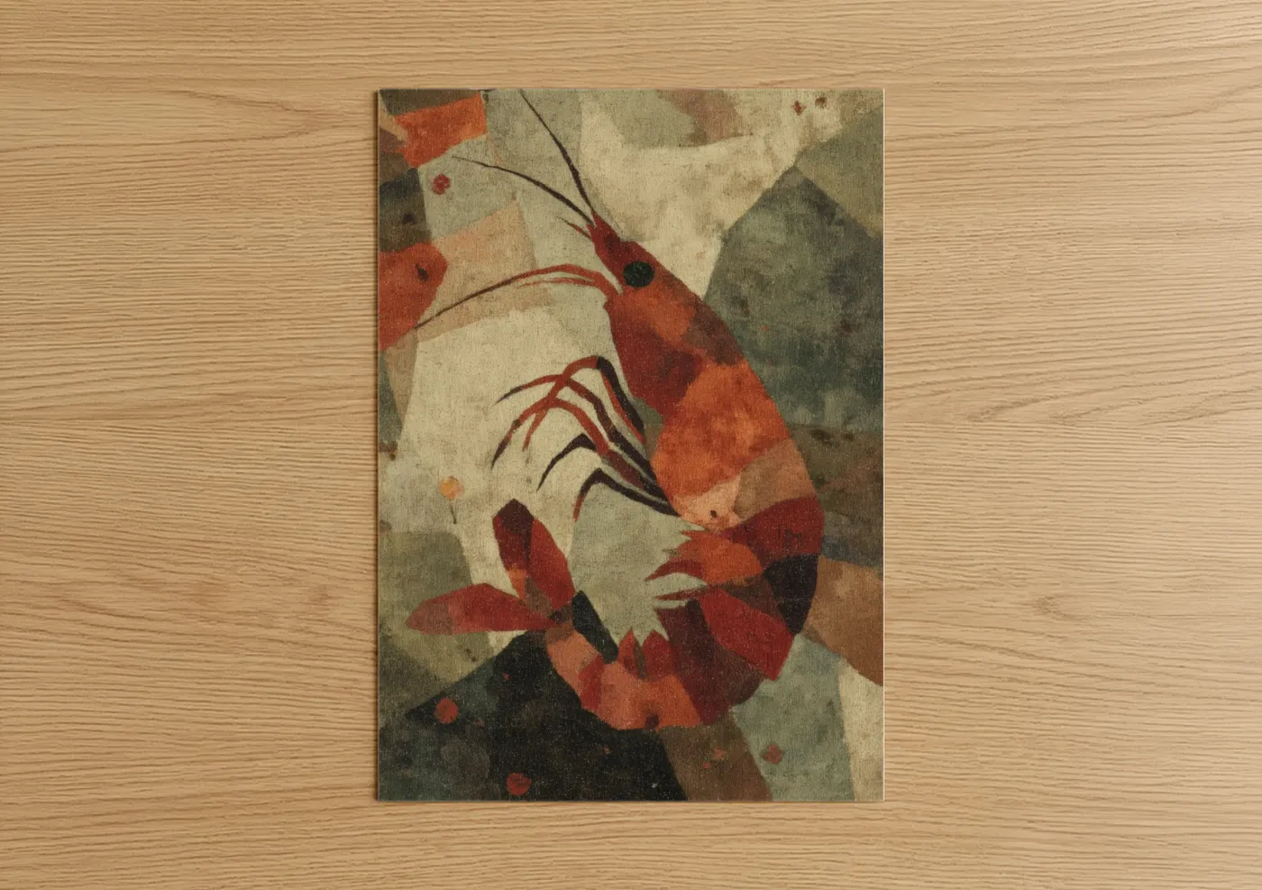 Rustic Shrimp Abstract Watercolor Wall Art