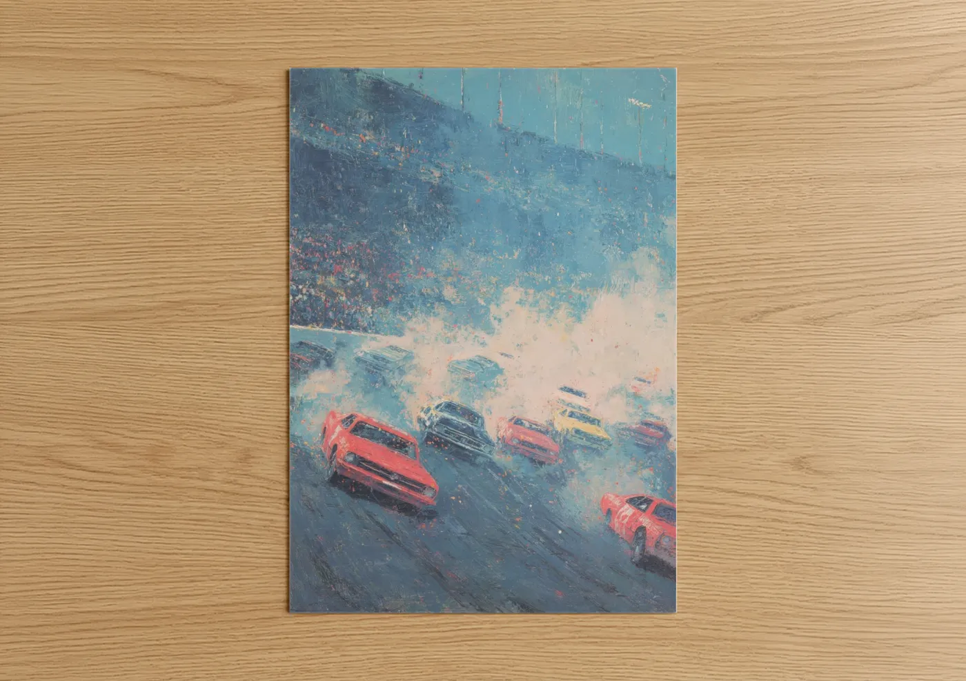 Abstract Race Cars Misty Track Painting Wall Art