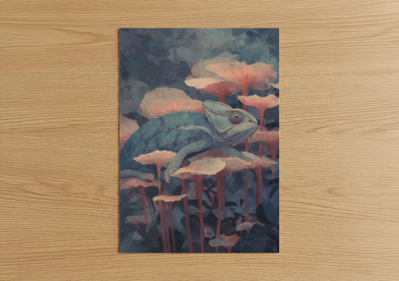 Turquoise Chameleon Botanical Illustration Wall Art
