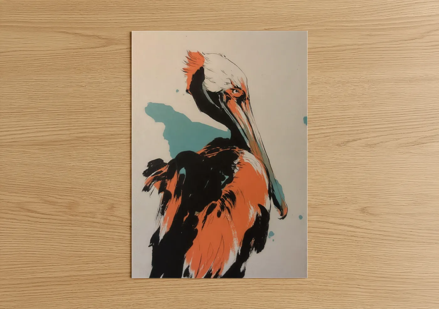 Orange Pelican Modern Wildlife Wall Art