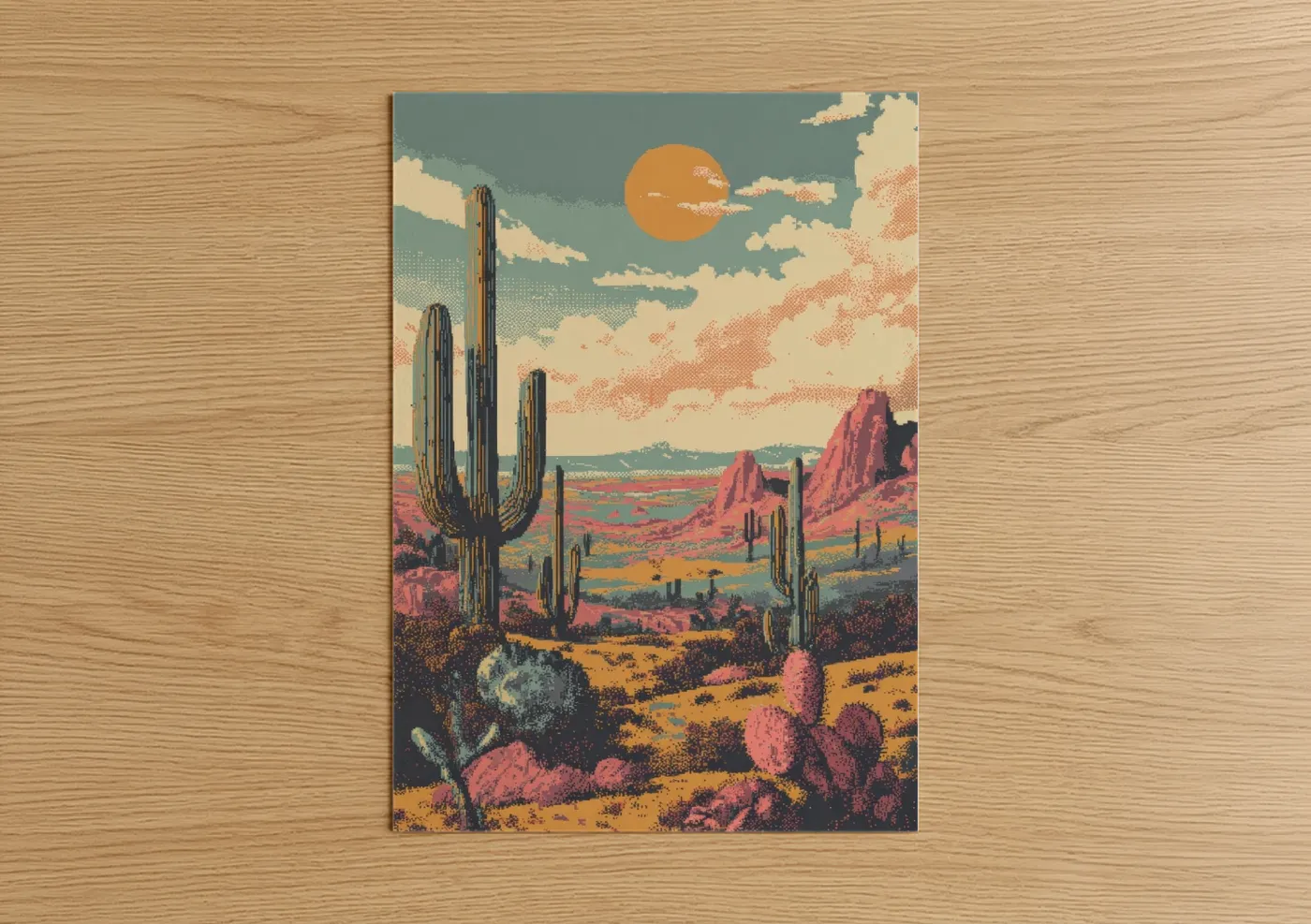 Desert Saguaro Cactus Sunset Landscape Wall Art