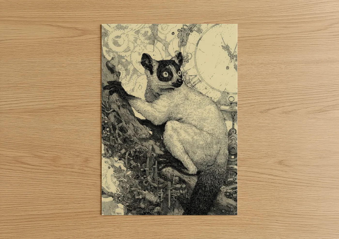 Steampunk Lemur Industrial Art Print Wall Art