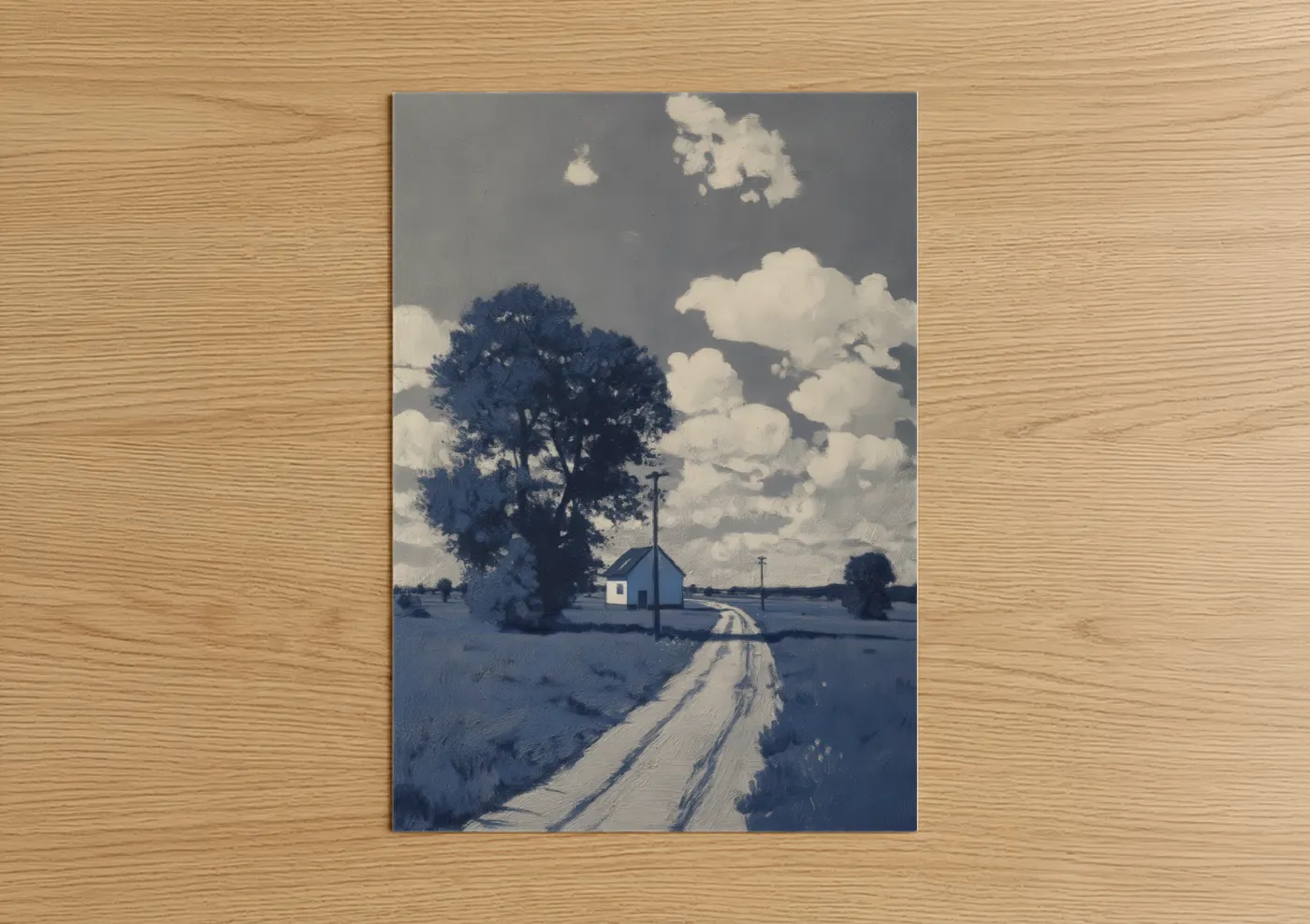 Rural Church Road Landscape Painting Wall Art