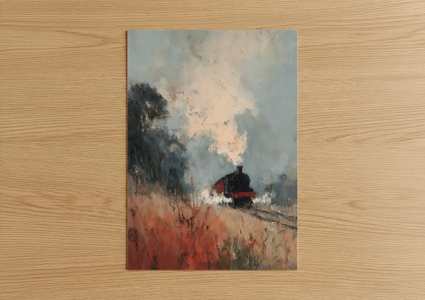 Vintage Steam Train Impressionist Landscape Wall Art