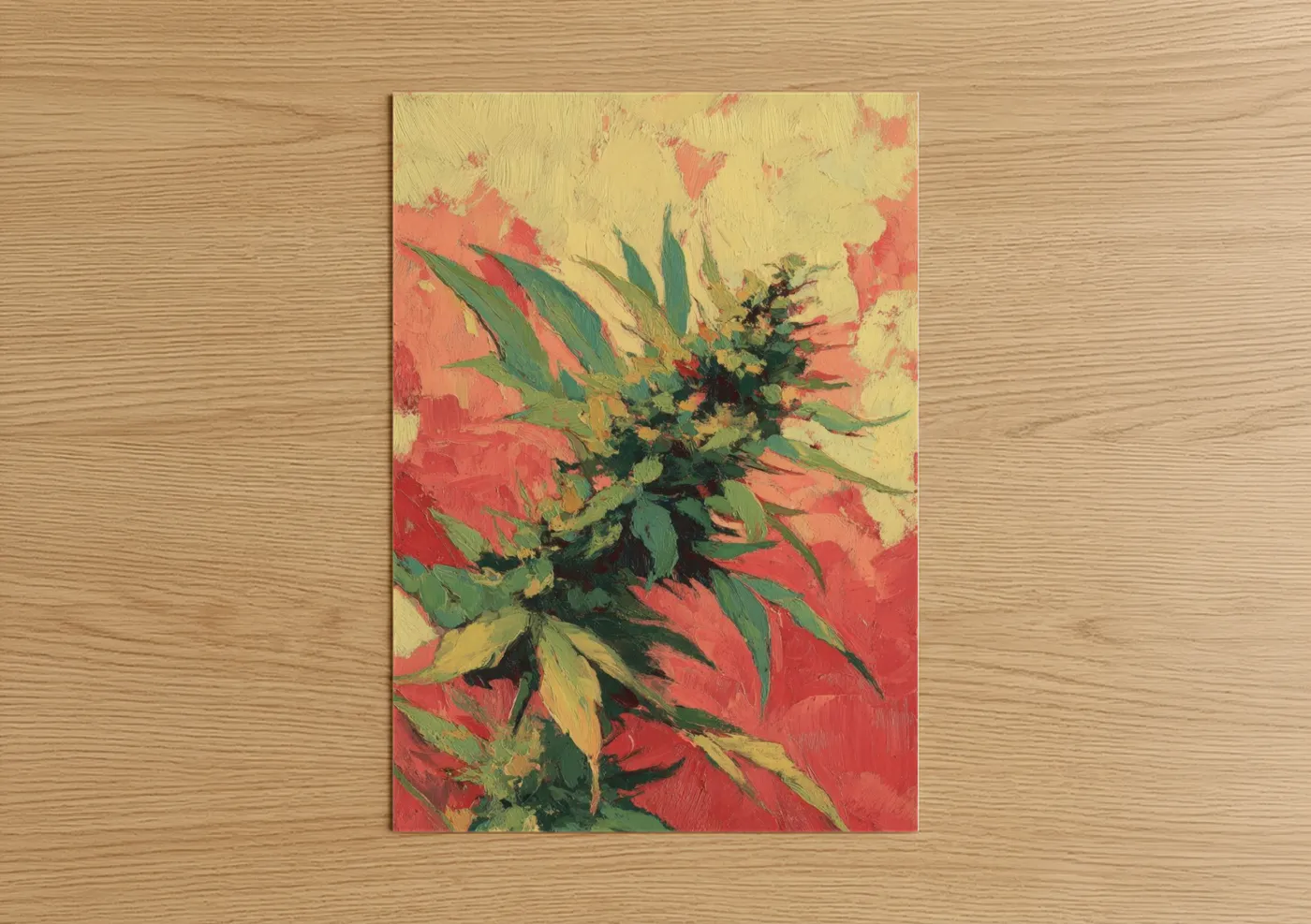 Crimson Cannabis Bloom Impressionist Wall Art