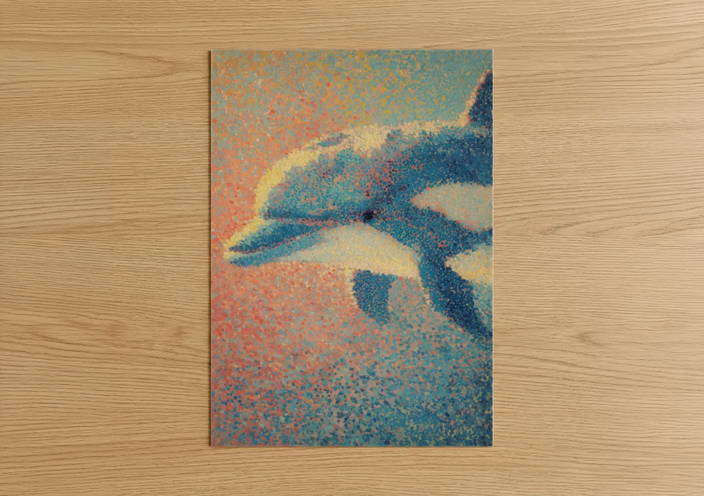 Leaping Dolphins Abstract Pointillist Wall Art