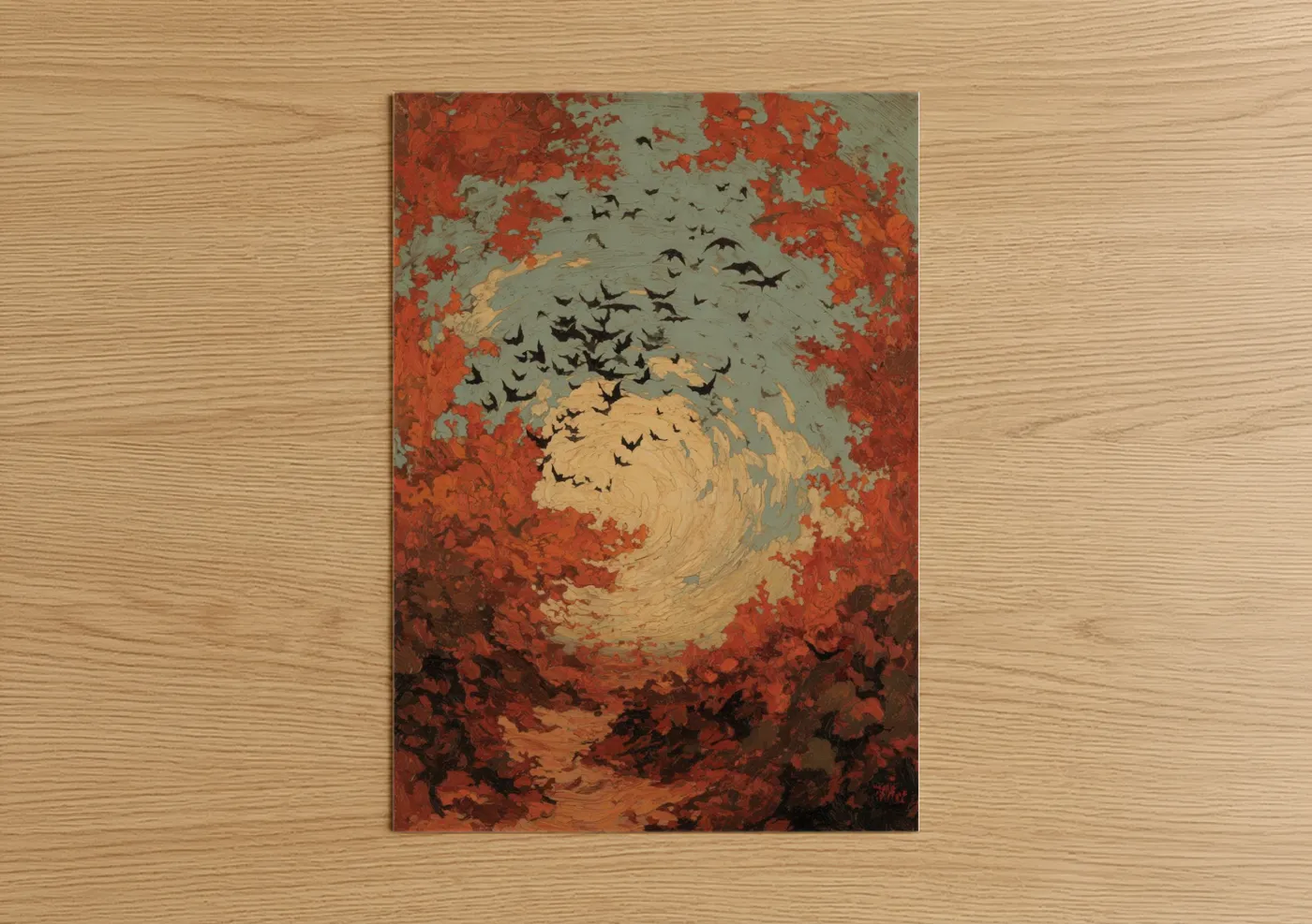 Swirling Bats Sunset Abstract Wall Art
