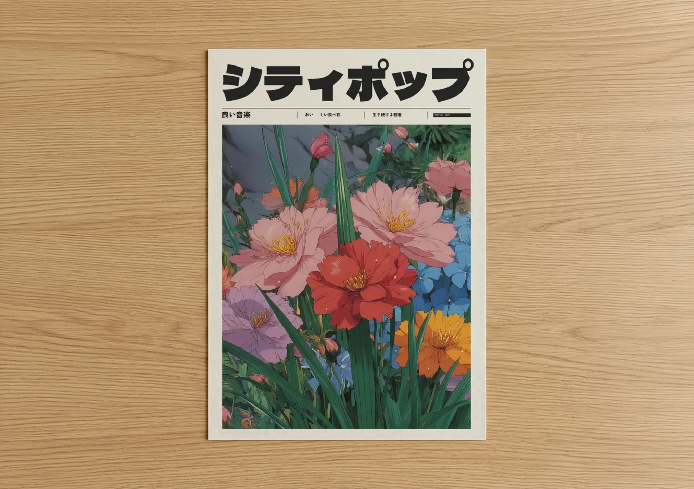 Colorful Anime Flower Garden Illustration Wall Art