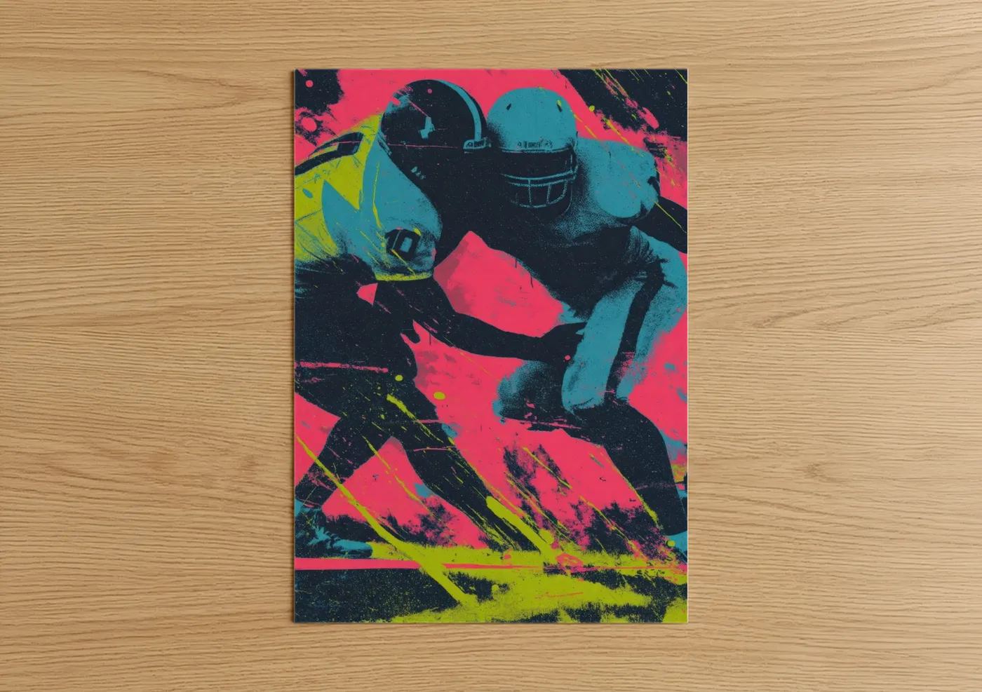 Neon Football Player Action Wall Art