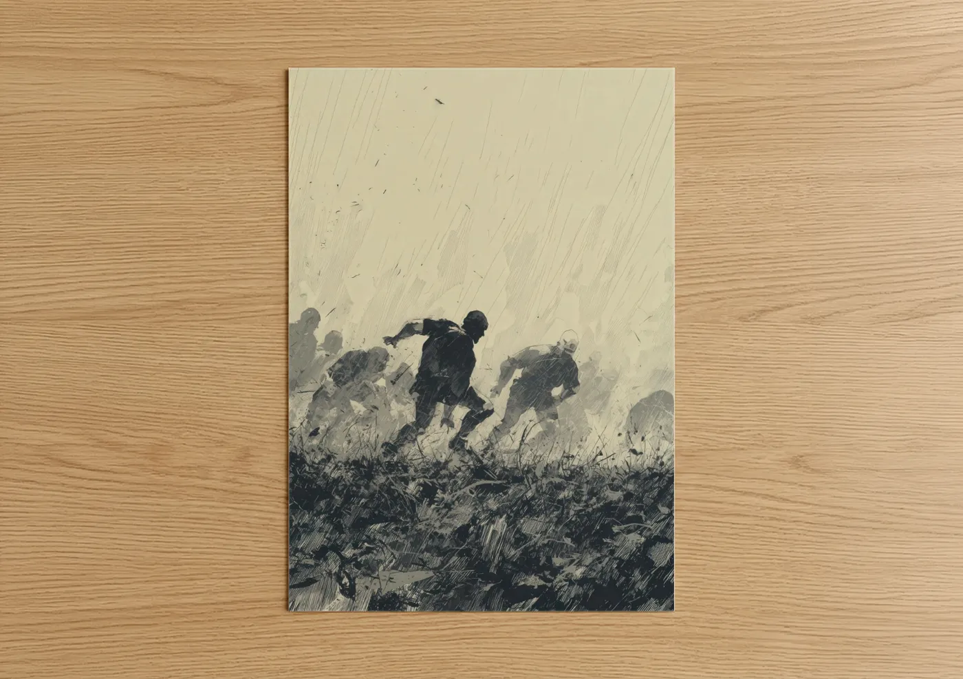 Athletes Running Storm Rain Field Wall Art
