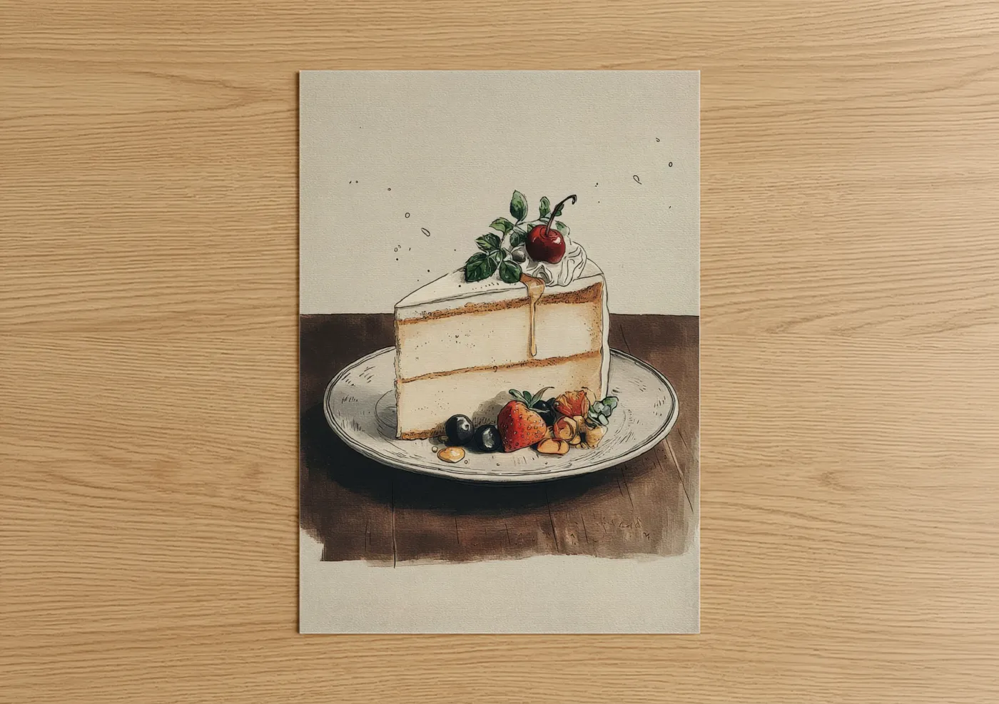 Elegant Layered Cake Slice Illustration Wall Art
