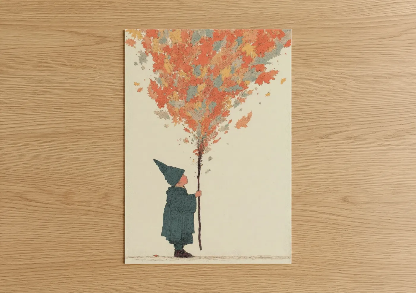 Child Holding Magical Autumn Leaf Wand Wall Art