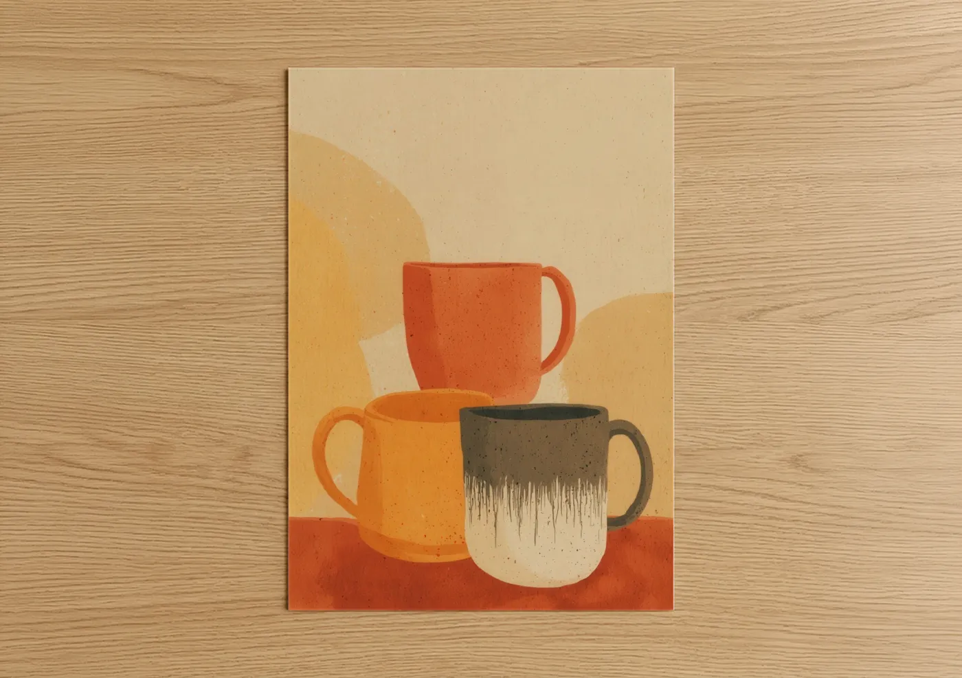 Modern Coffee Mug Stack Illustration Wall Art