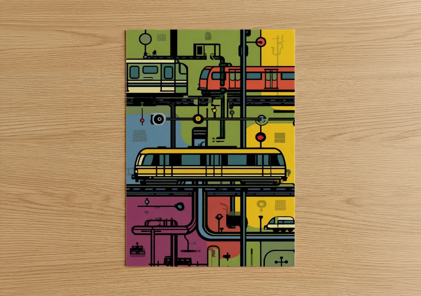 Colorful Subway Transit System Illustration Wall Art