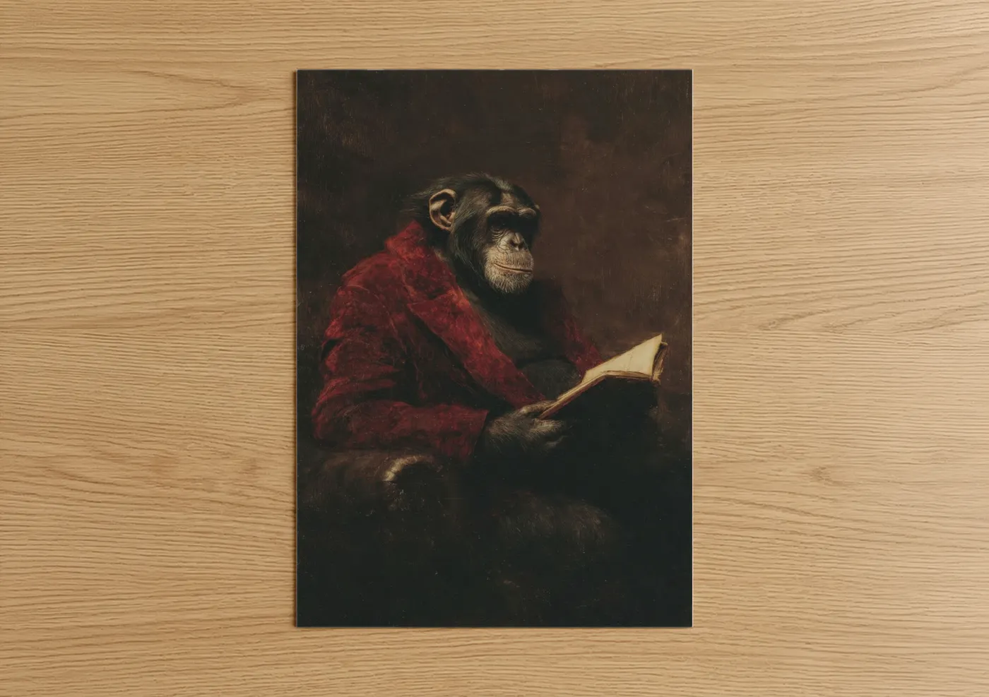 Chimpanzee Reading Book Red Robe Wall Art
