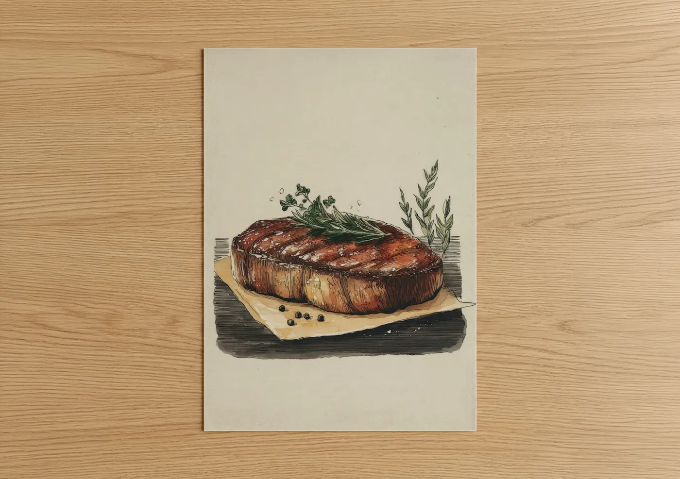 Rustic Meat Roast Illustration Wall Art
