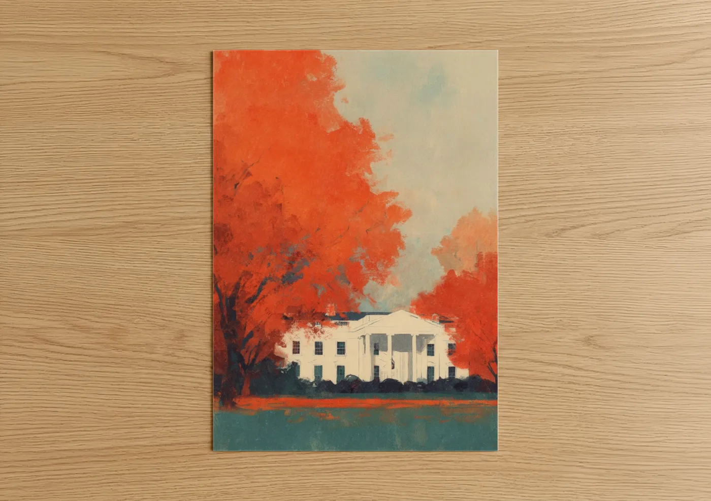 White House Autumn Watercolor Wall Art