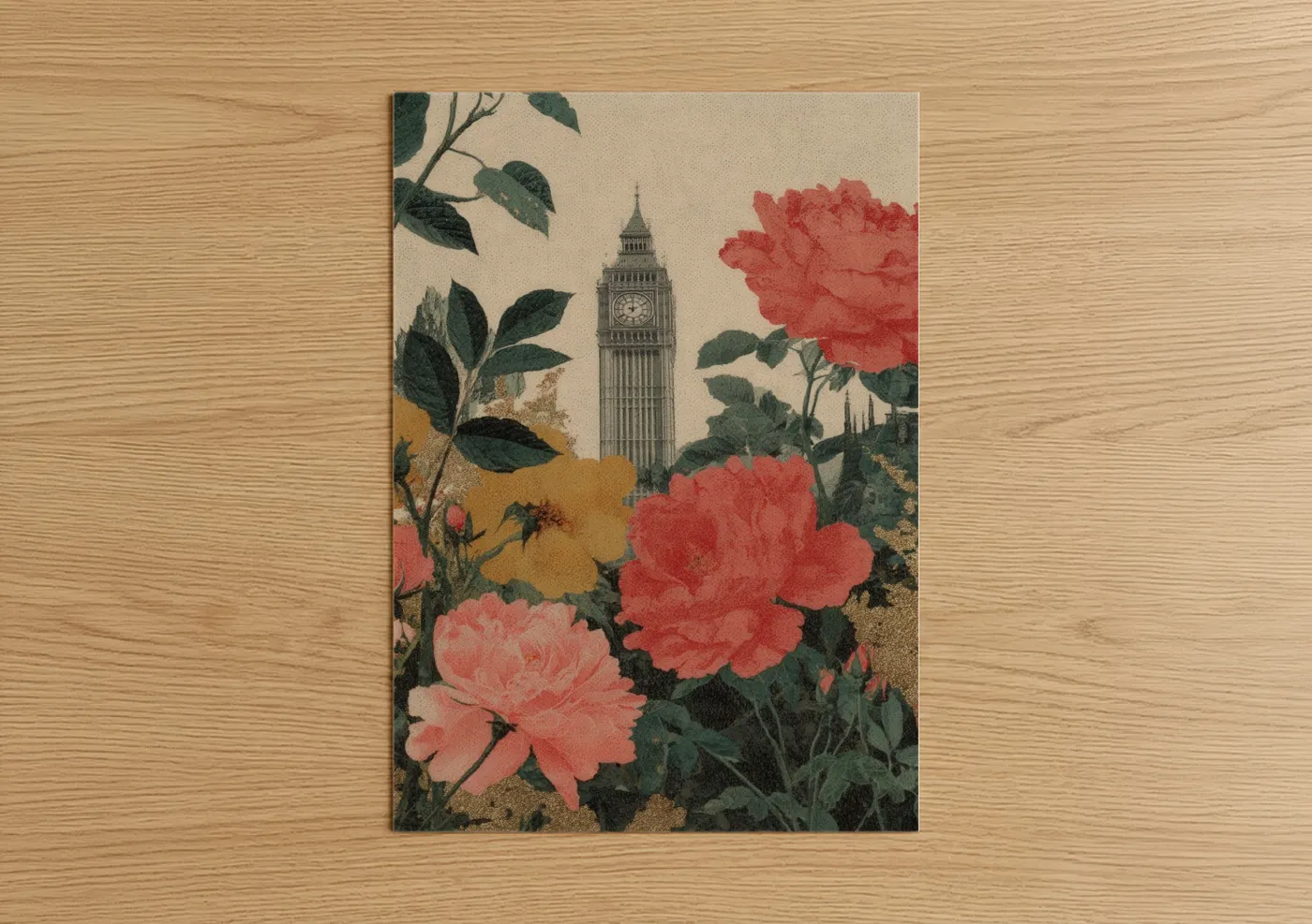 Big Ben with Red Roses Botanical Wall Art