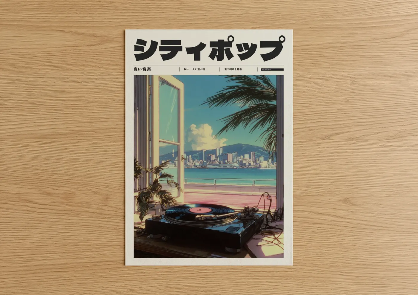Synthwave Vinyl Turntable Japanese Anime Wall Art