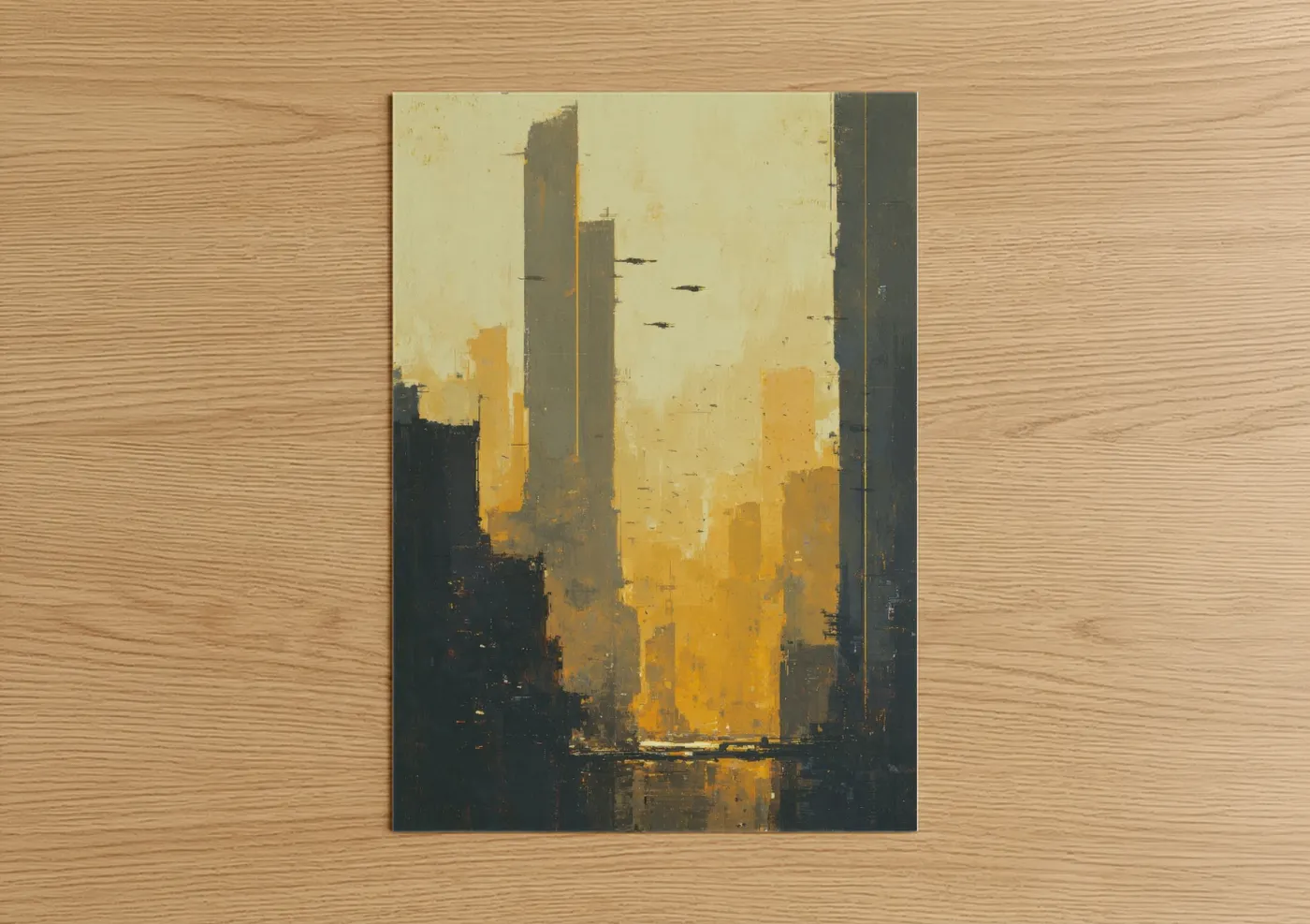 Futuristic Golden City Skyline Wall Art