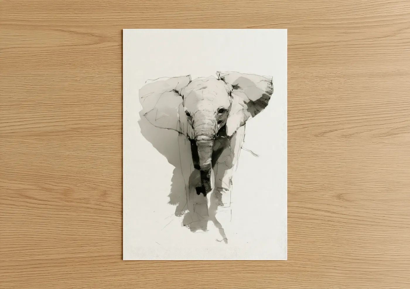 Serene Elephant Portrait Minimalist Sketch Wall Art