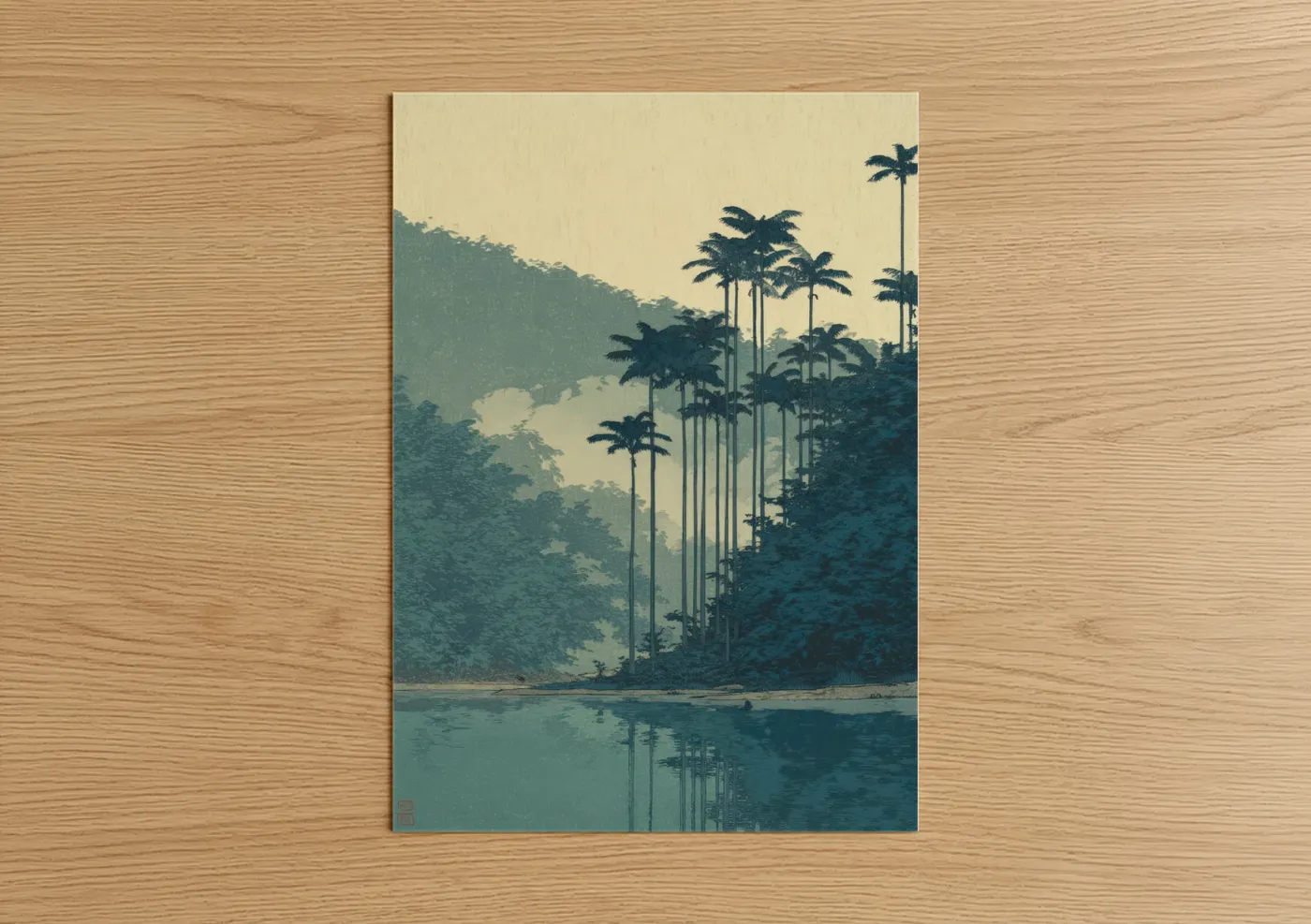 Tropical Palm Forest Lagoon Watercolor Wall Art