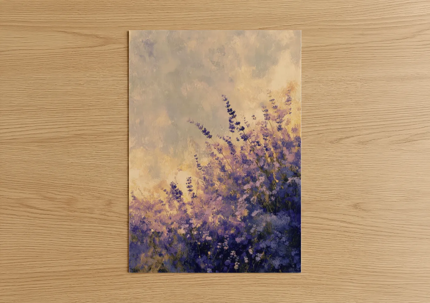 Dreamy Lavender Field Watercolor Painting Wall Art