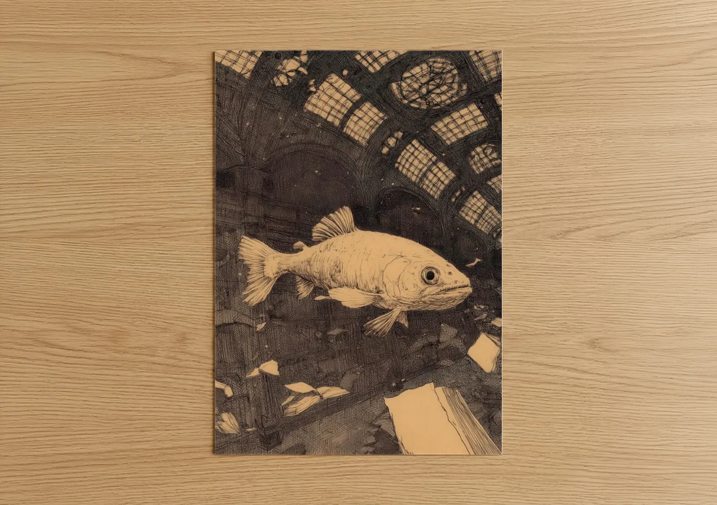 Caged Zebrafish Ink Art Print Wall Art