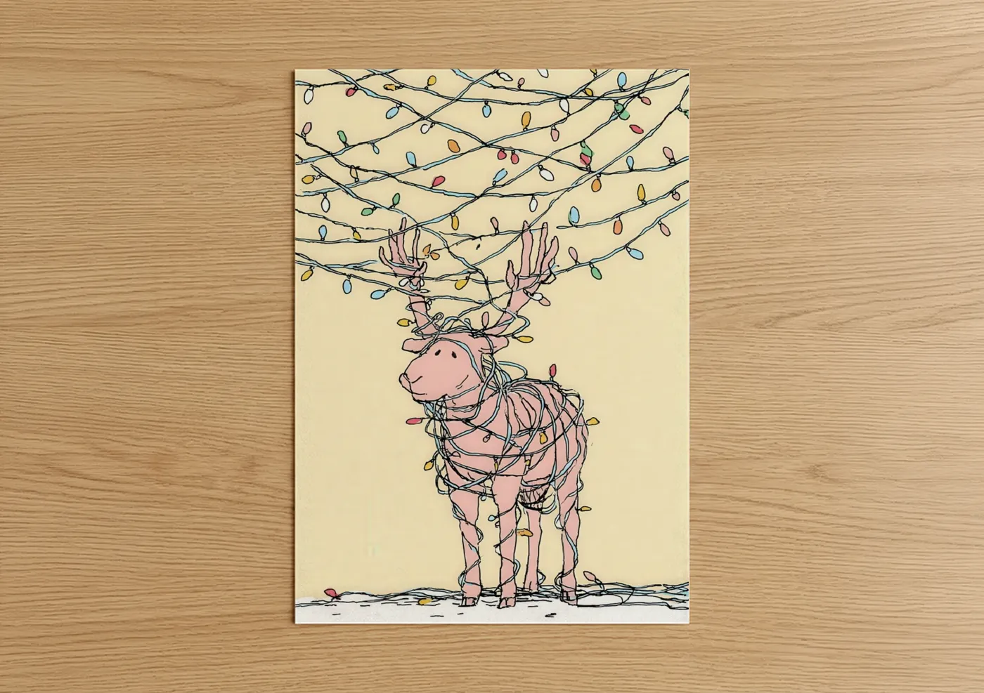 Pink Reindeer Christmas Ornaments Line Wall Art