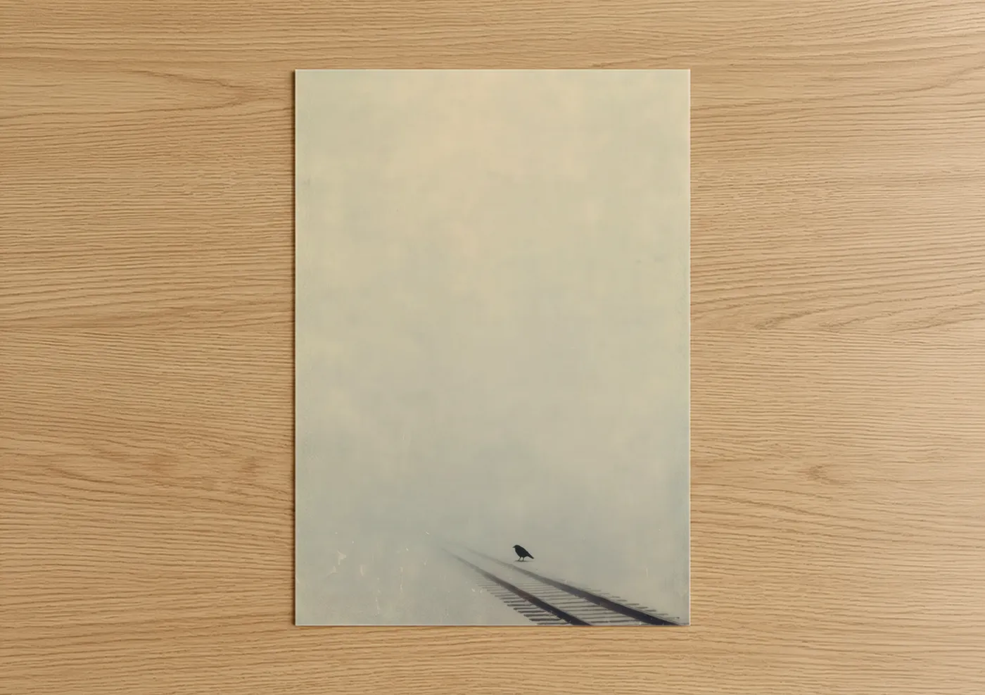 Solitary Bird Train Tracks Misty Wall Art