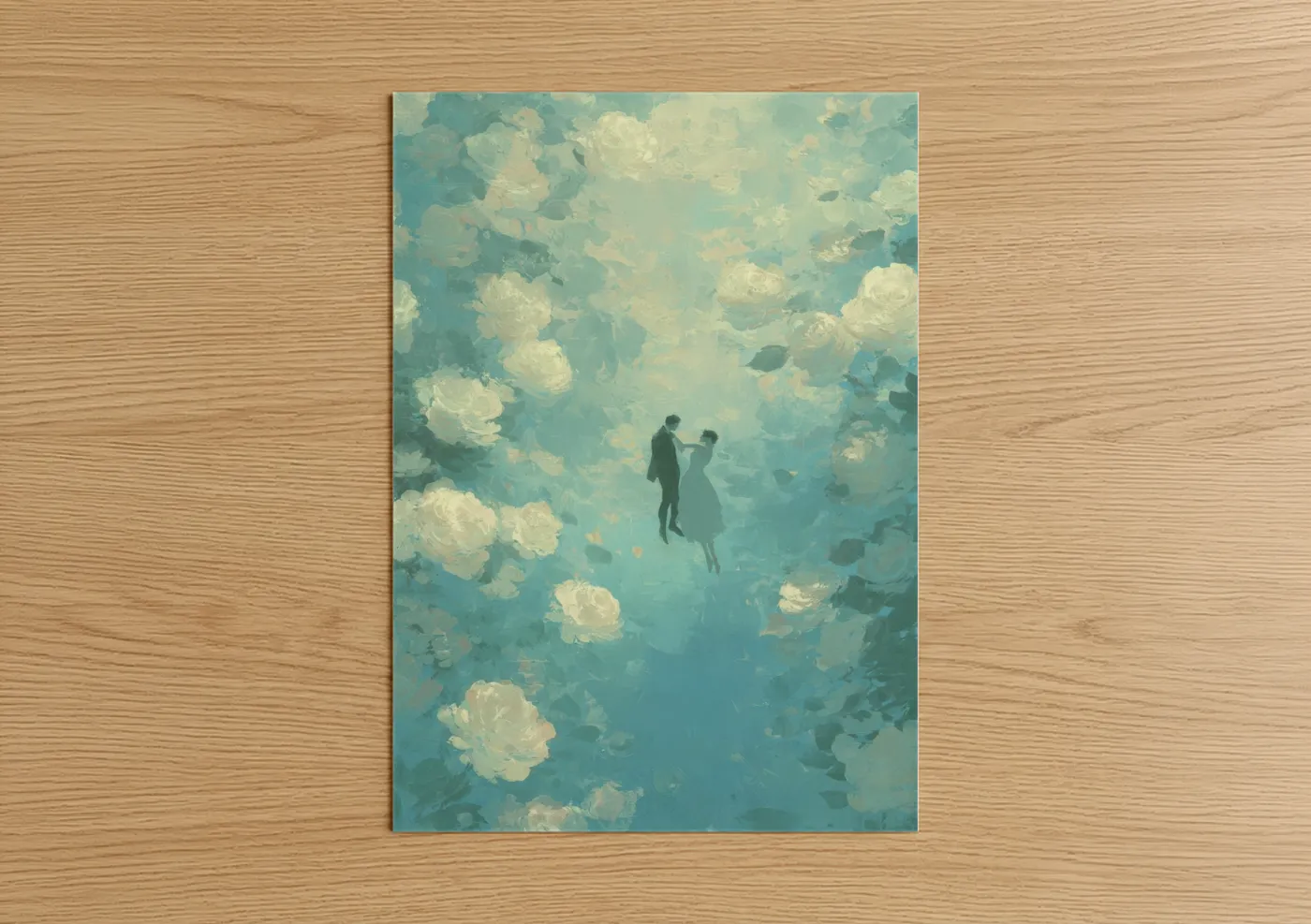 Romantic Couple Floating Sky Watercolor Wall Art