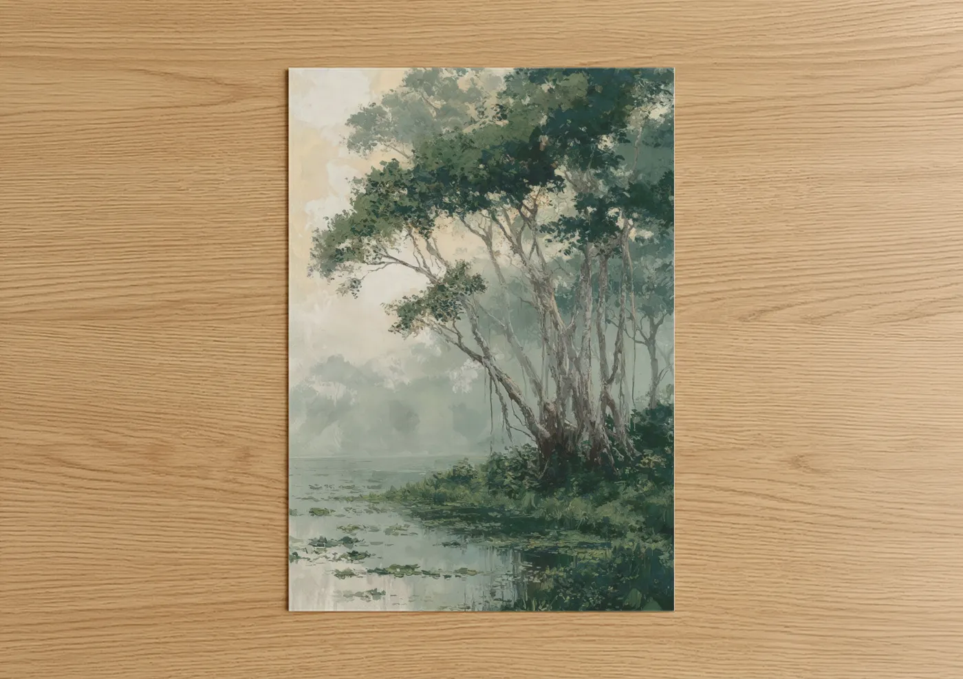 Misty Banyan Tree Watercolor Landscape Wall Art