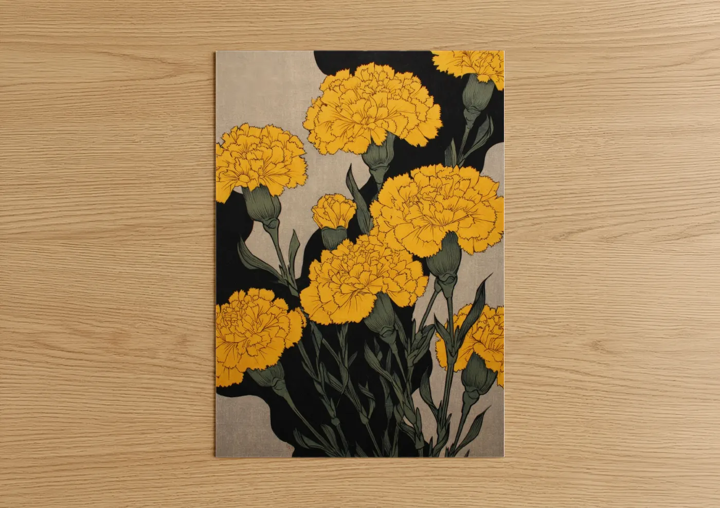 Golden Carnations Yellow Floral Wall Art