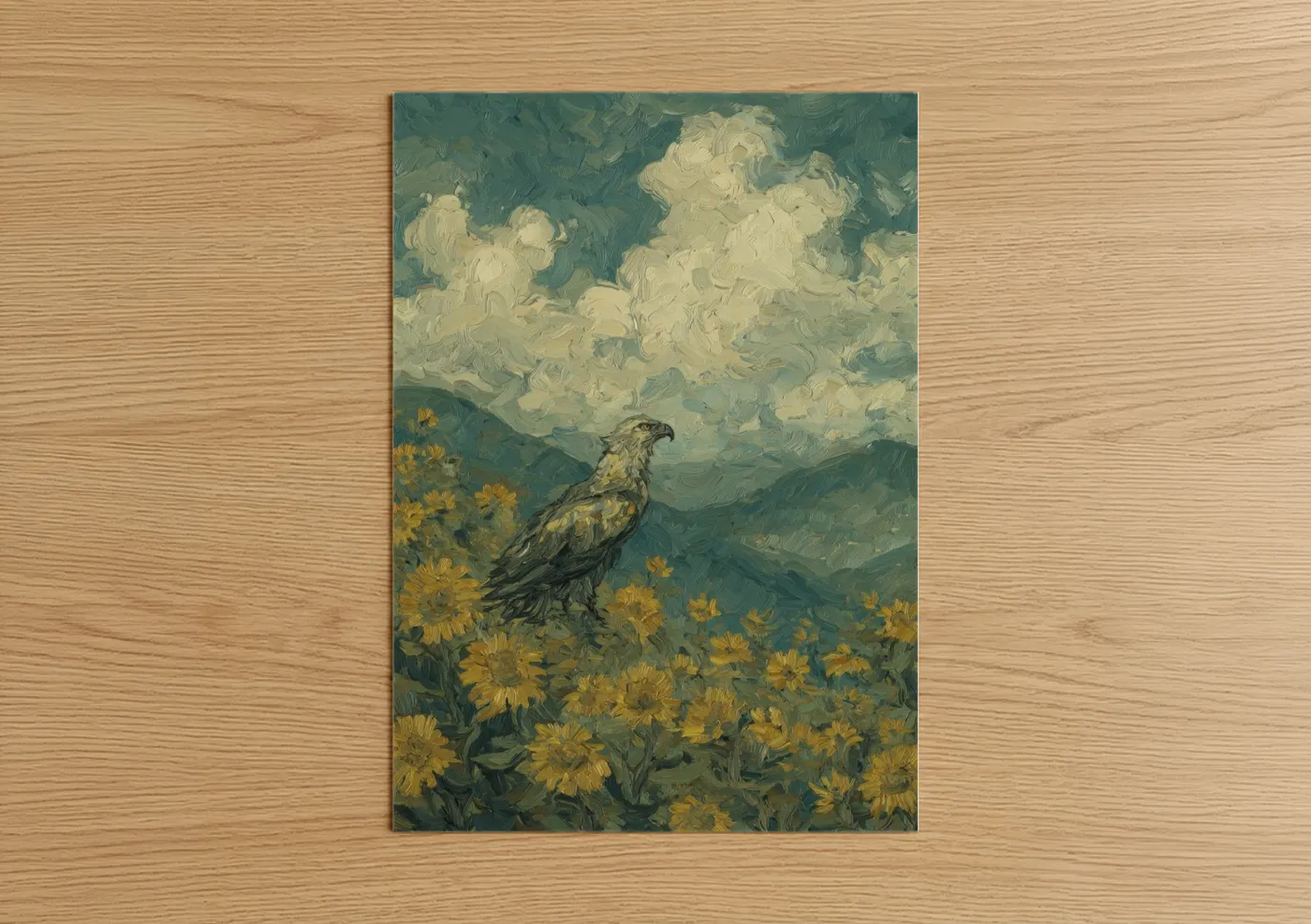 Golden Sunflower Griffin Mythical Wall Art